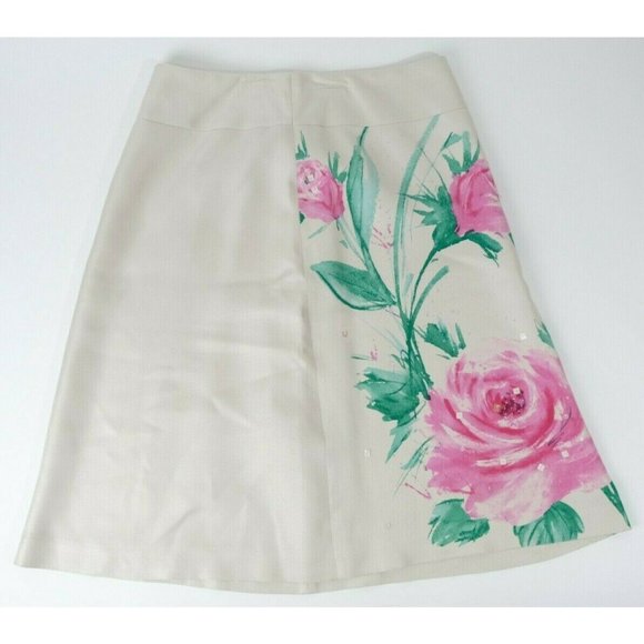 Casual Corner Ladies Tan Floral A-Line Skirt Size 8 - Picture 1 of 3